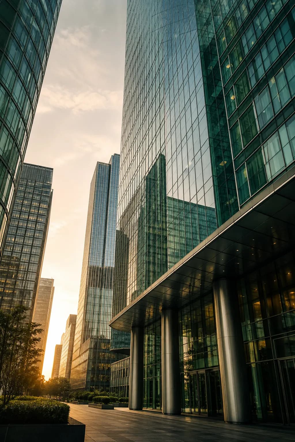 Modern financial district skyscrapers